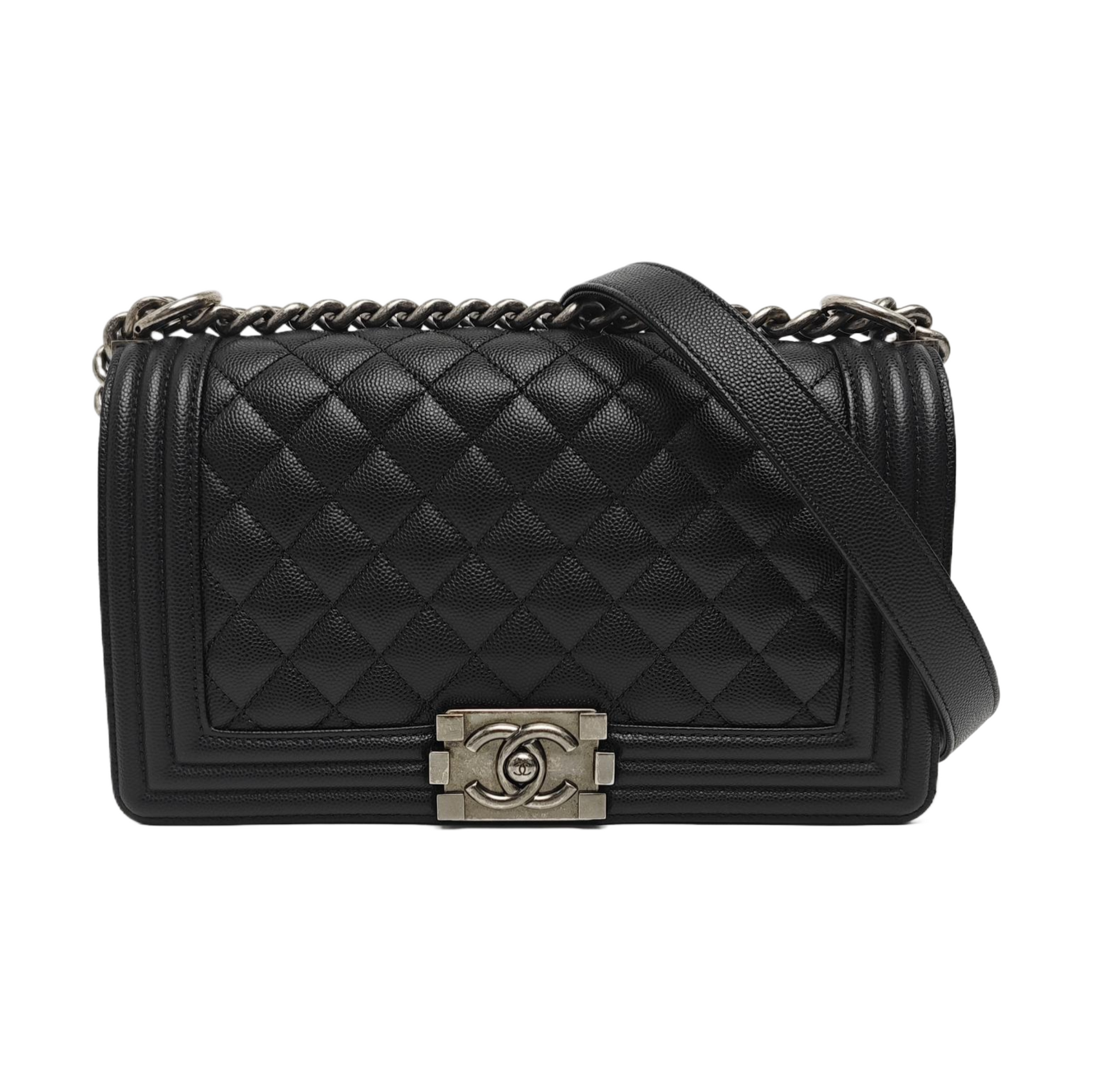 BOY CHANEL Medium Quilted Grained Calfskin Black