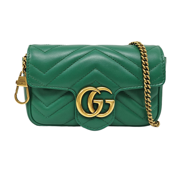Authenticated pre-owned  GG Marmont Mini Quilted Calfskin Green - Shoulder Bag at Looply