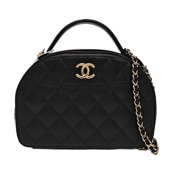 Quilted Grained Calfskin Shoulder Bag Black
