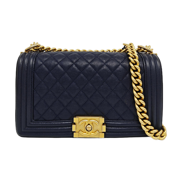 BOY CHANEL Medium Quilted Grained Calfskin Blue
