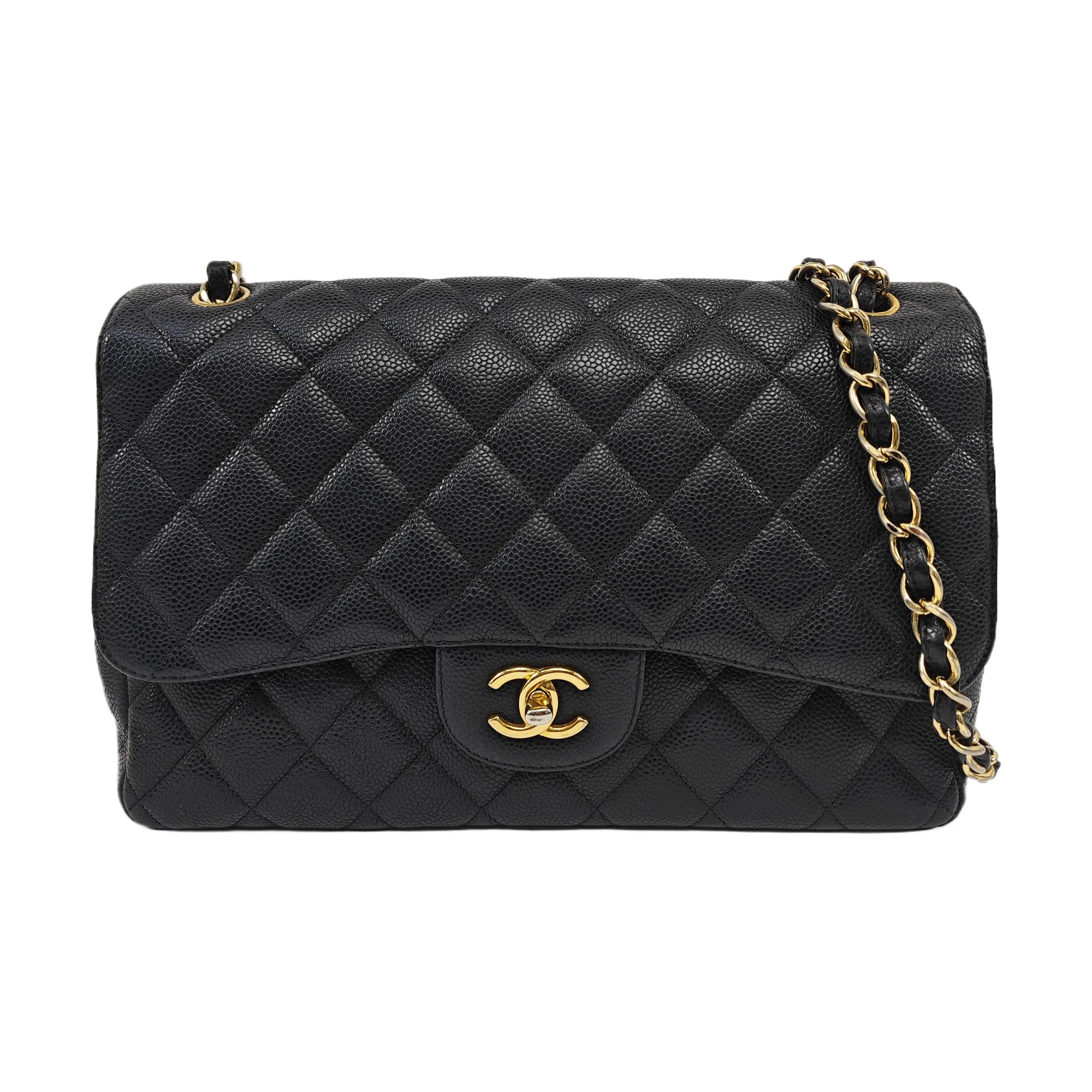 Quilted Grained Calfskin Shoulder Bag Large Black