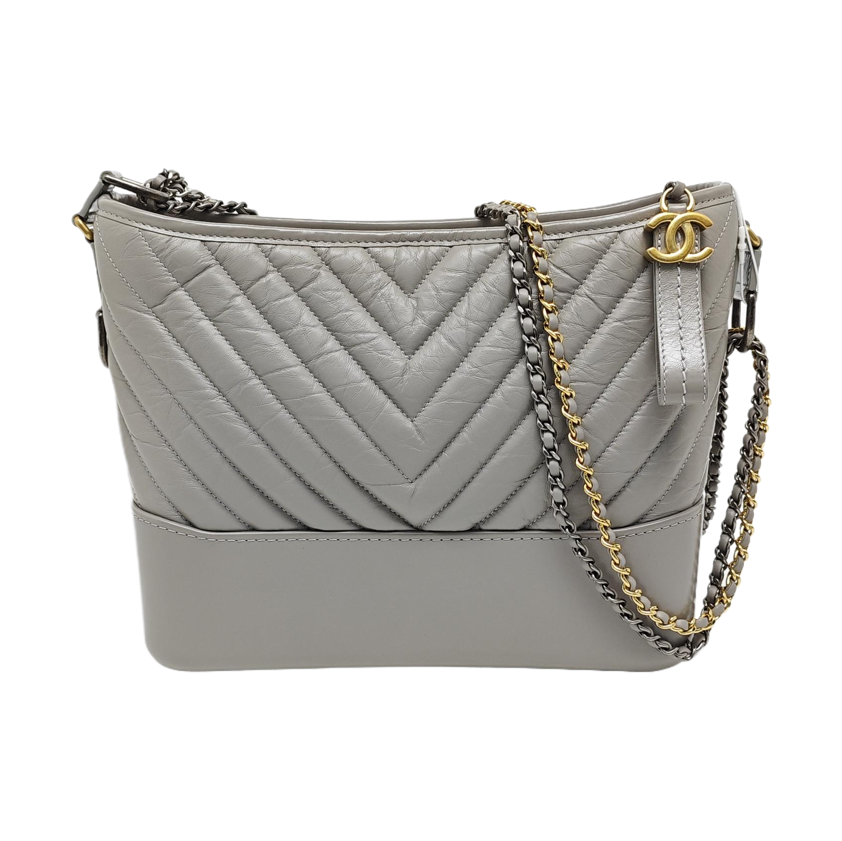 GABRIELLE Medium Chevron Calfskin Gray