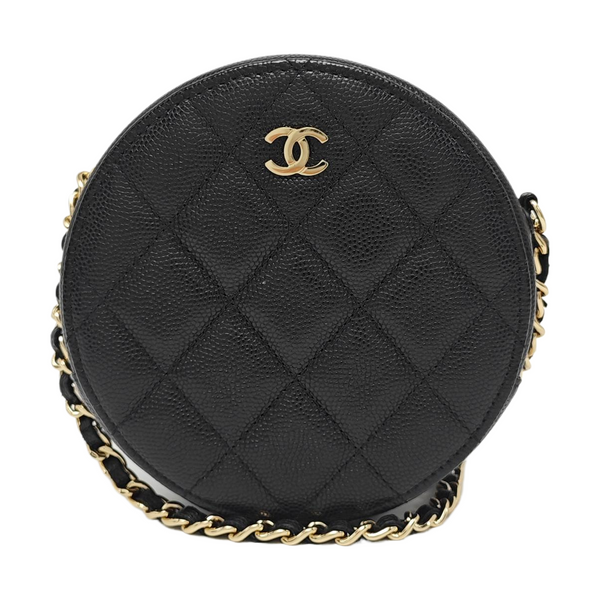 ROUND Quilted Grained Calfskin Black