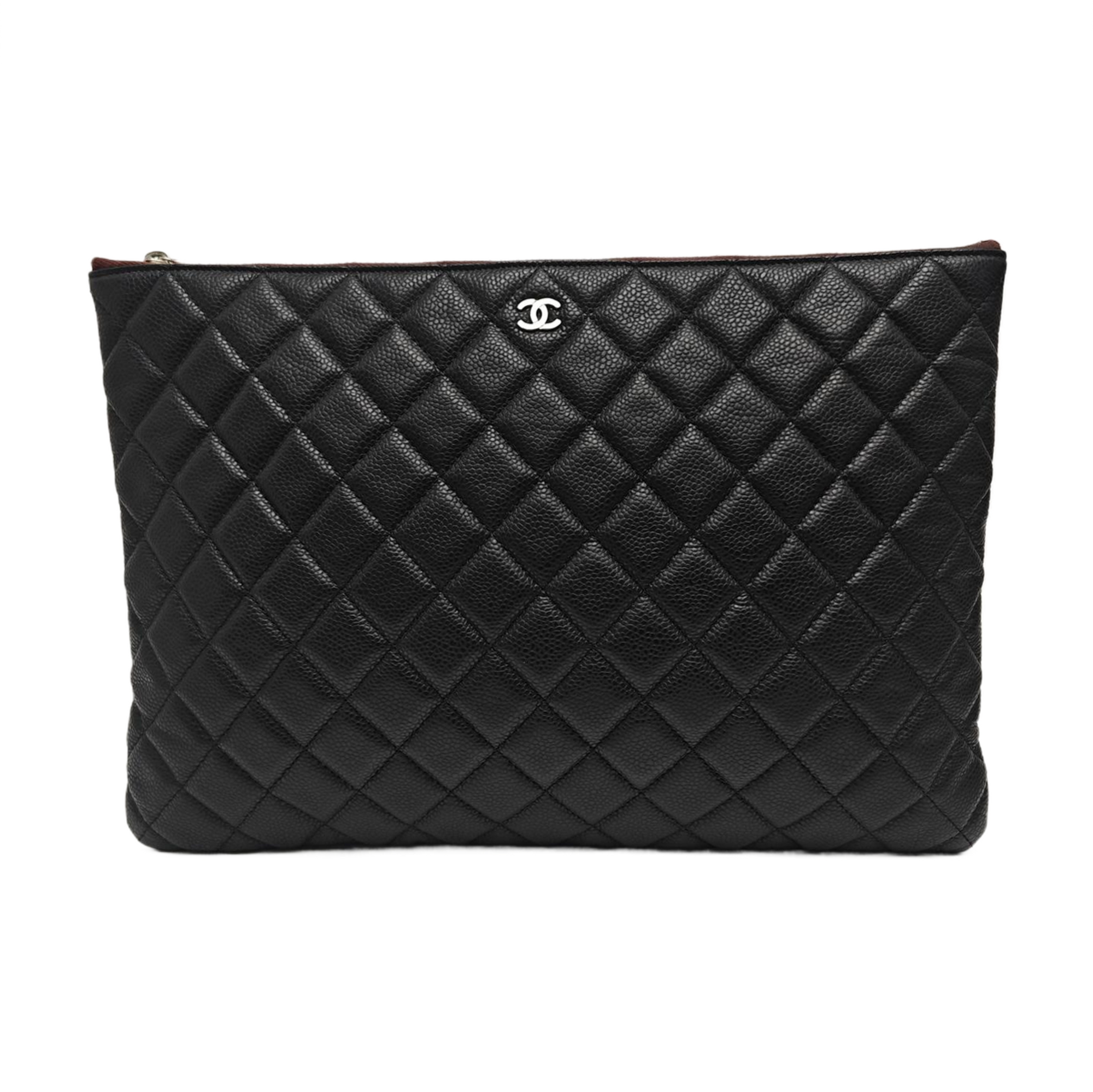 Quilted Grained Calfskin Clutch Black