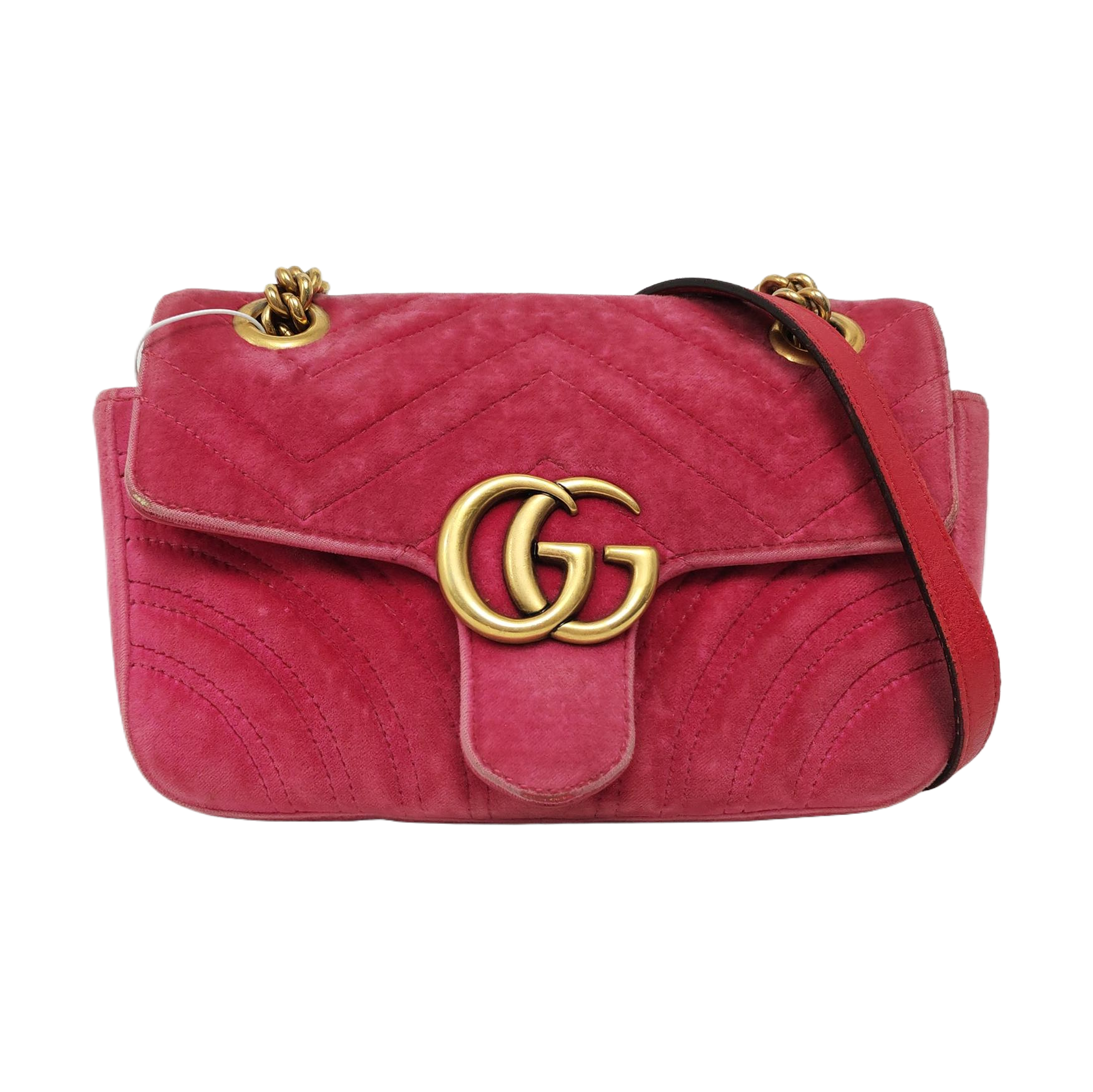 GG Marmont Small Quilted Velvet Red