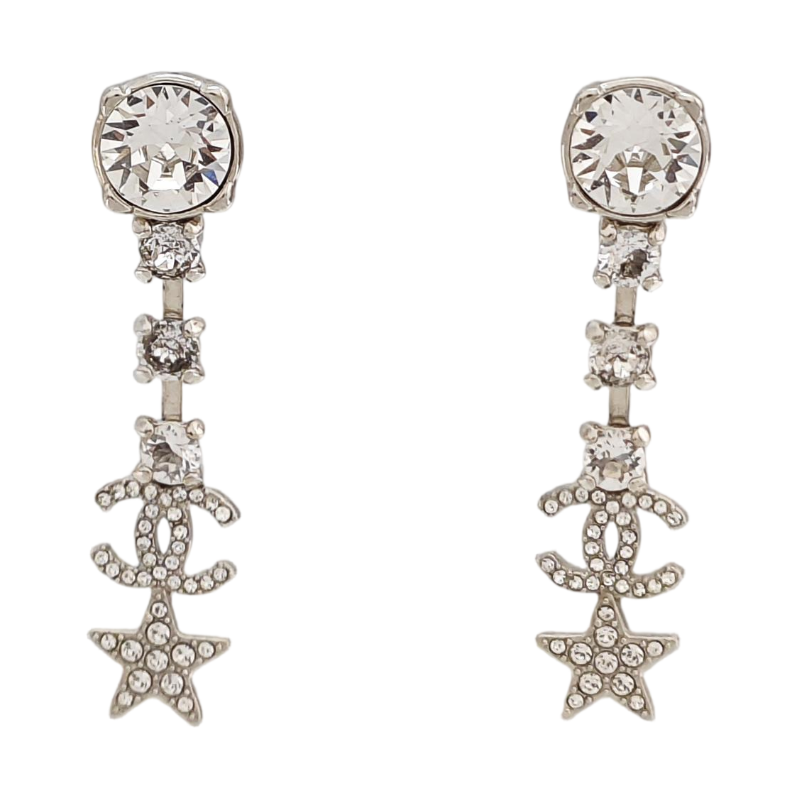 CC Logo Metal Silver Stud Earrings