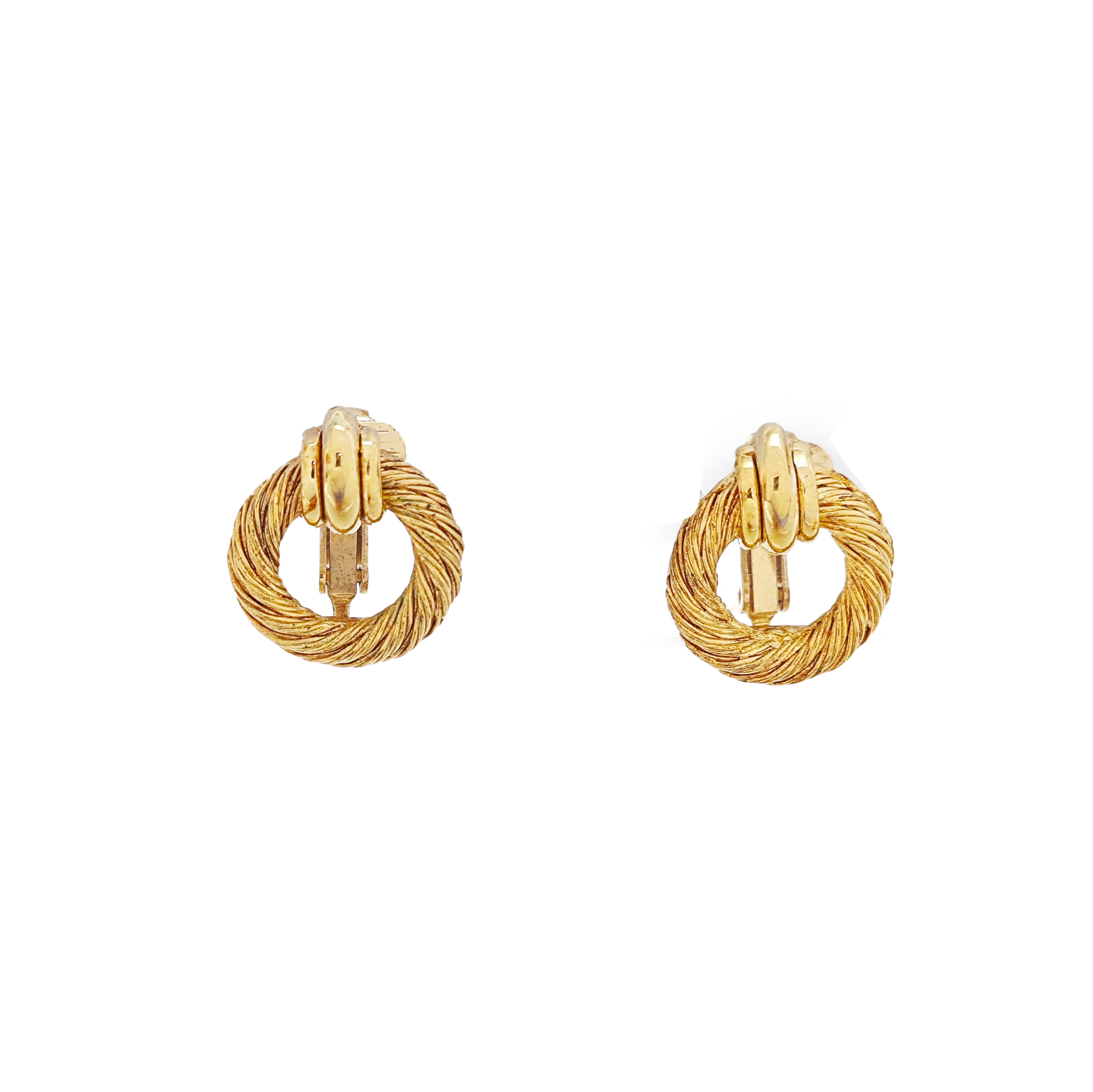 Twist Round Metal Gold Clip On Earrings