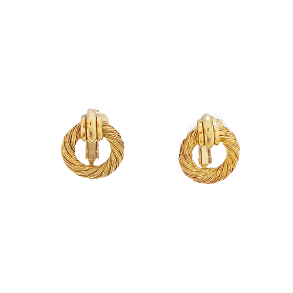 Twist Round Metal Gold Clip On Earrings