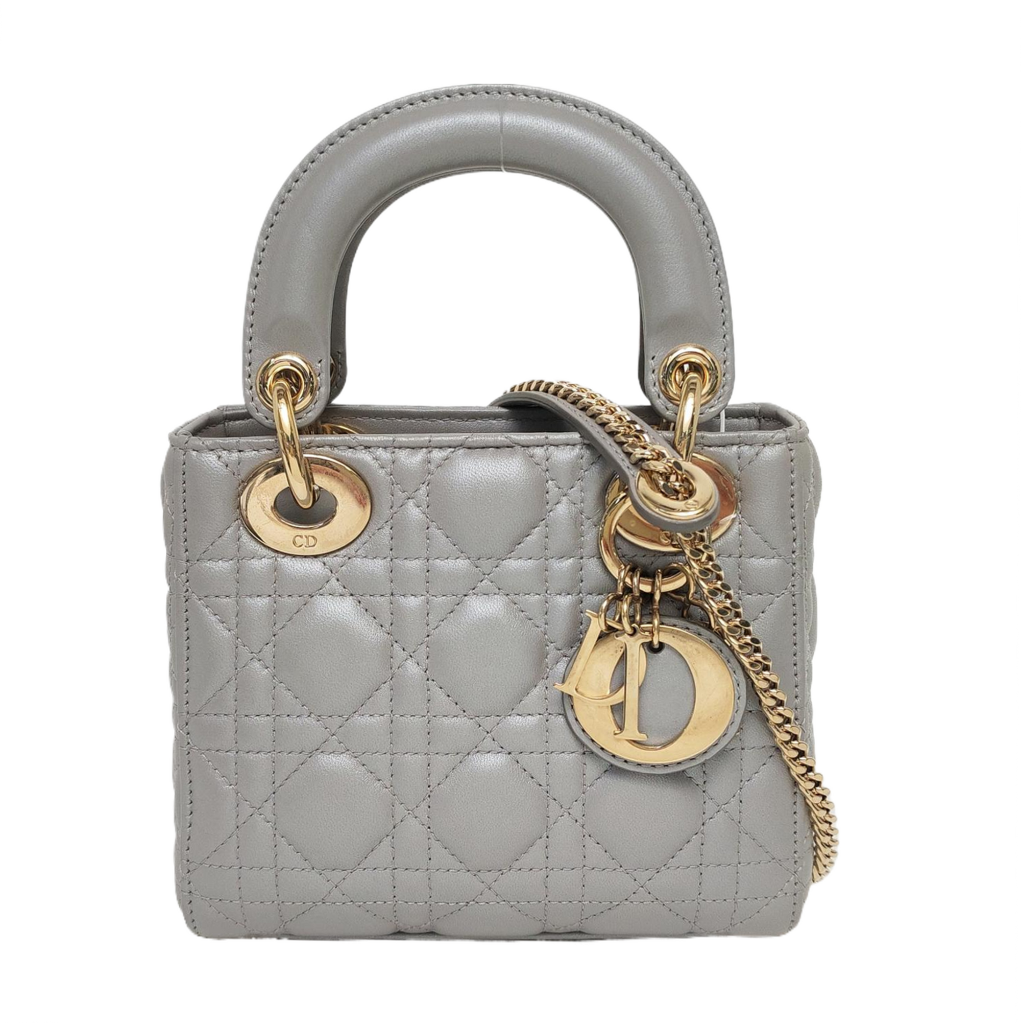 Lady Dior Mini Cannage Lambskin Gray