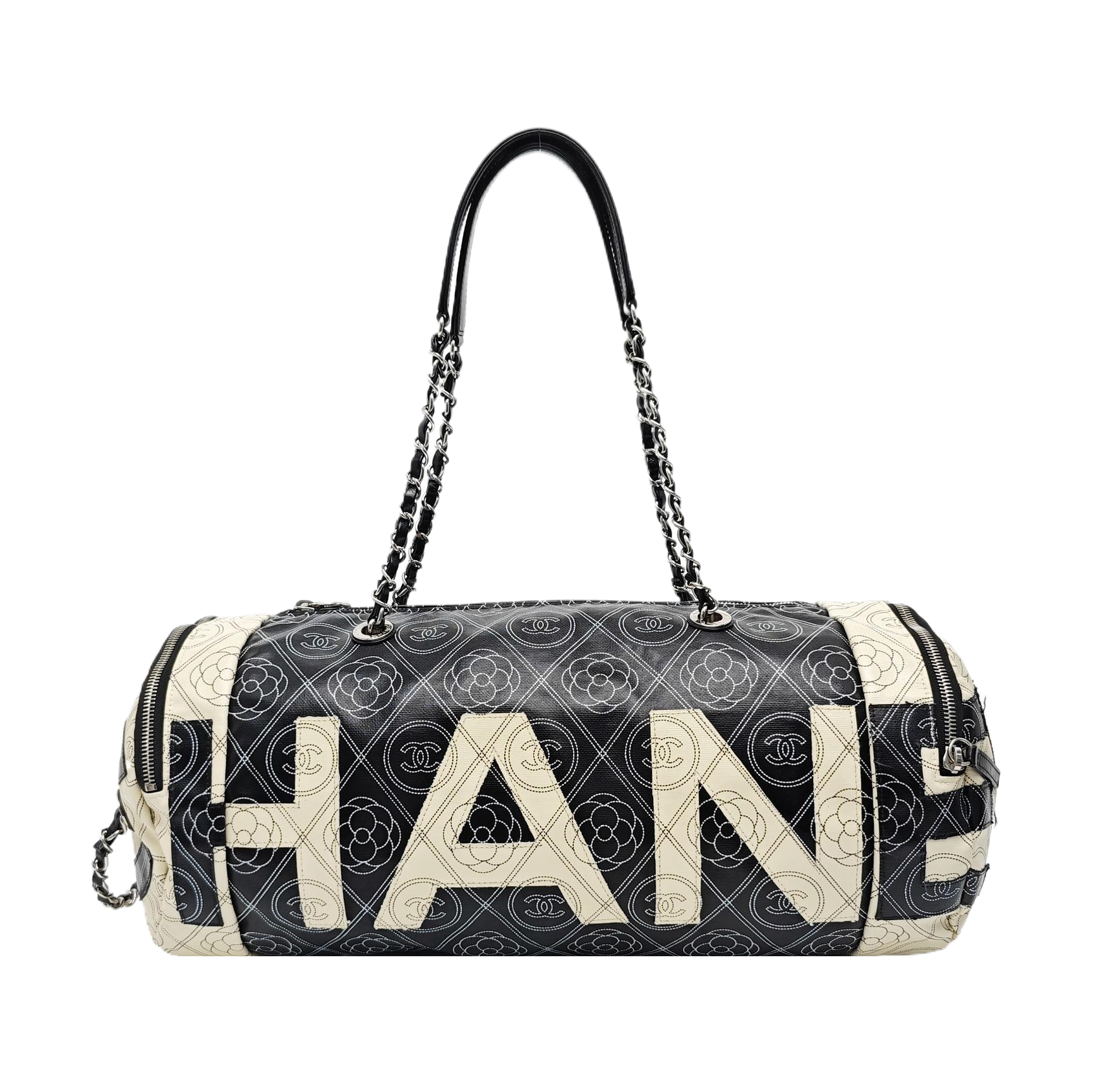 Quilted Coated Canvas Top Handle Bag Black