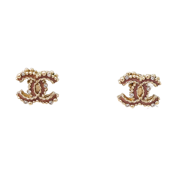 CC Logo Metal Gold Stud Earrings