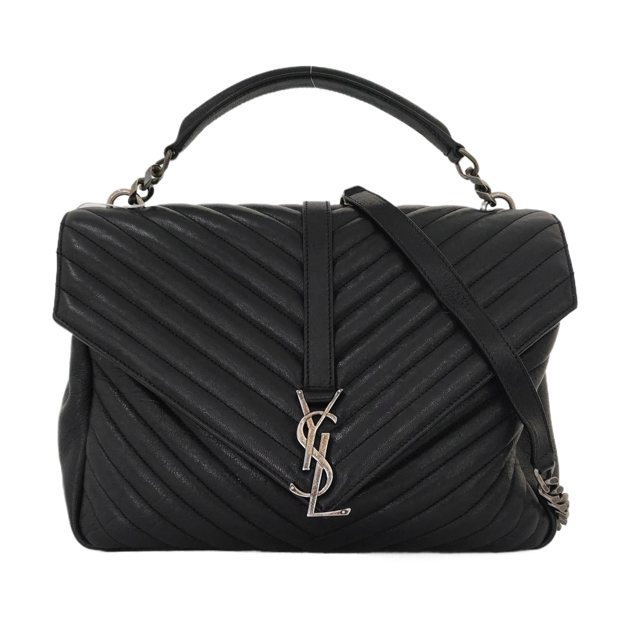 COLLEGE Large Chevron, Quilted Lambskin Black