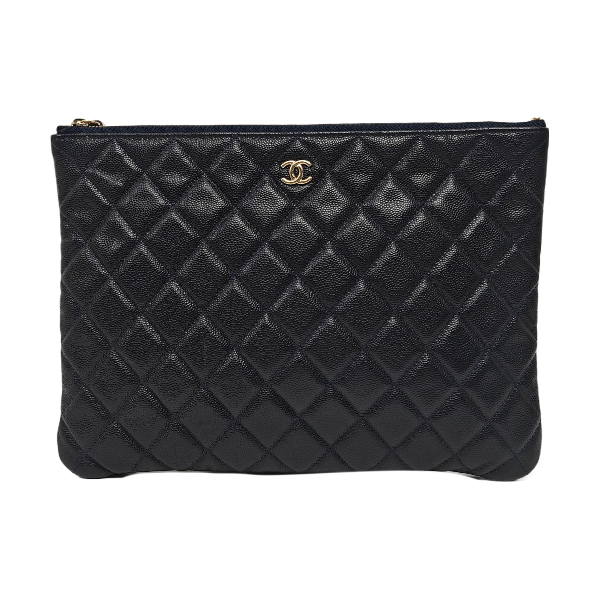 Quilted Grained Calfskin Clutch Blue