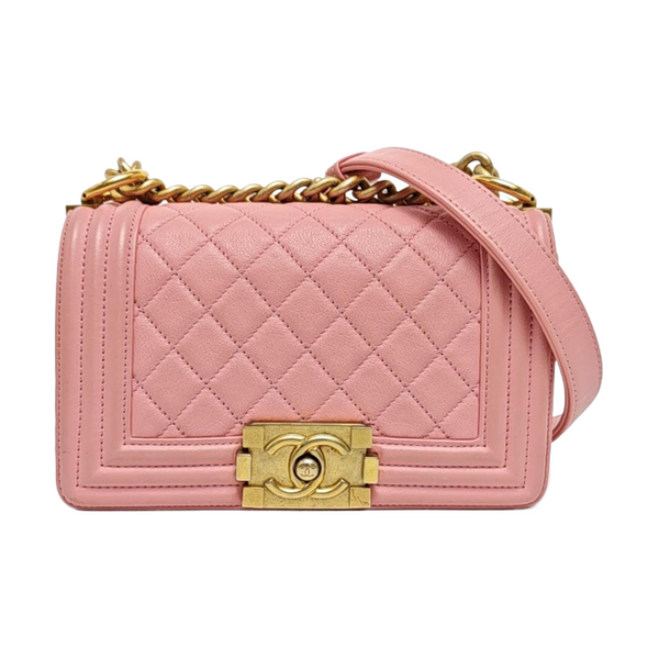 Authenticated pre-owned  BOY CHANEL Small Quilted Calfskin Pink - Shoulder Bag at Looply