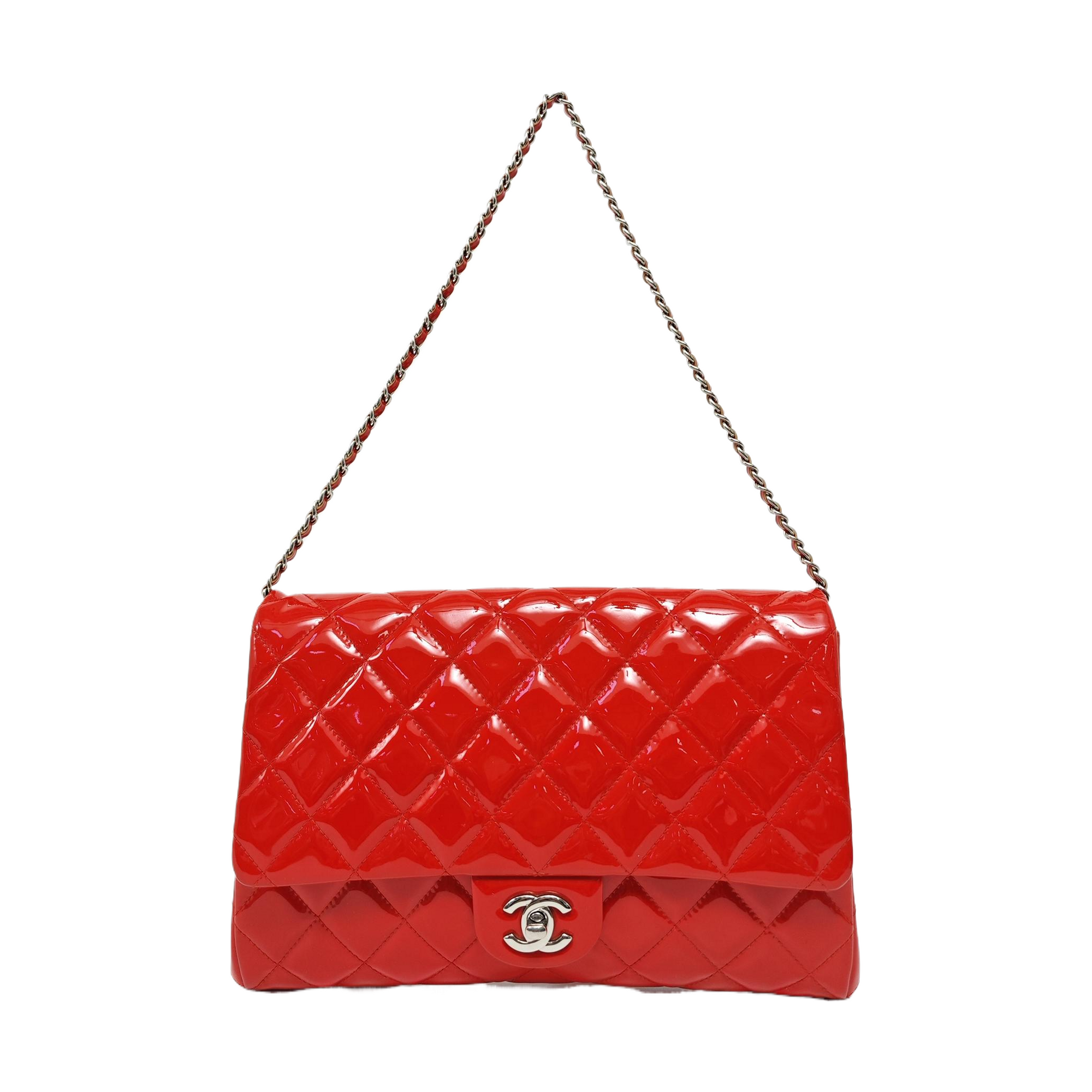 Quilted Patent Calfskin Shoulder Bag Red