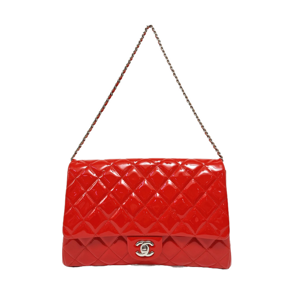 Quilted Patent Calfskin Shoulder Bag Red