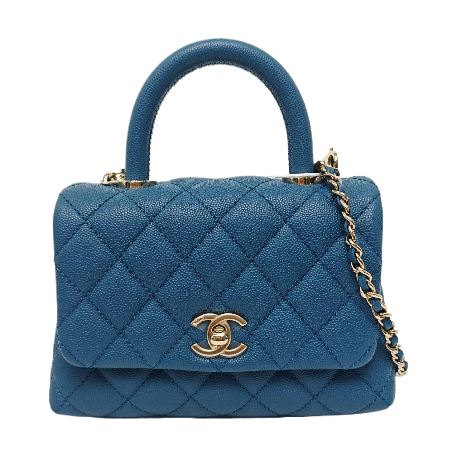 COCO HANDLE Mini Quilted Grained Calfskin Blue