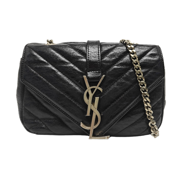 Chevron Calfskin Shoulder Bag Black