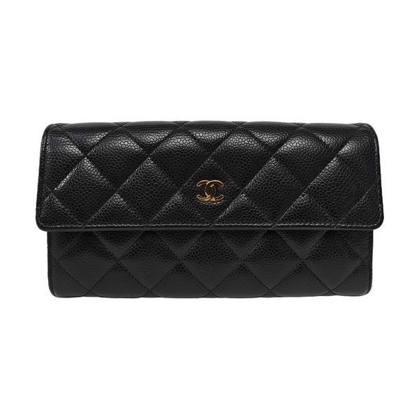 CLASSIC FLAP Mini Quilted Grained Calfskin Black Wallet