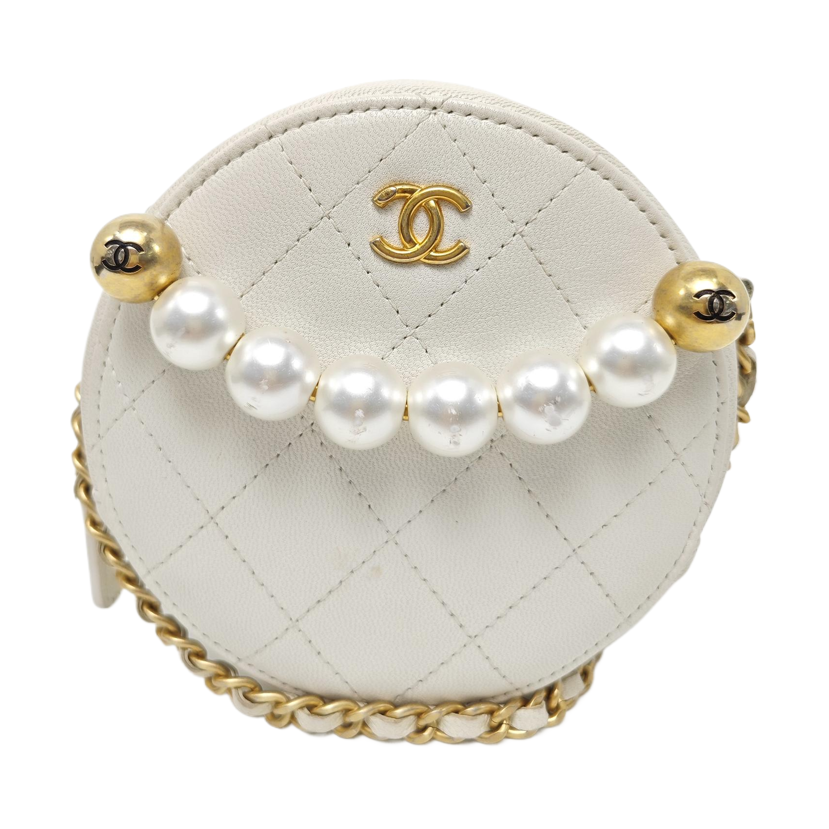 ROUND Quilted Lambskin White