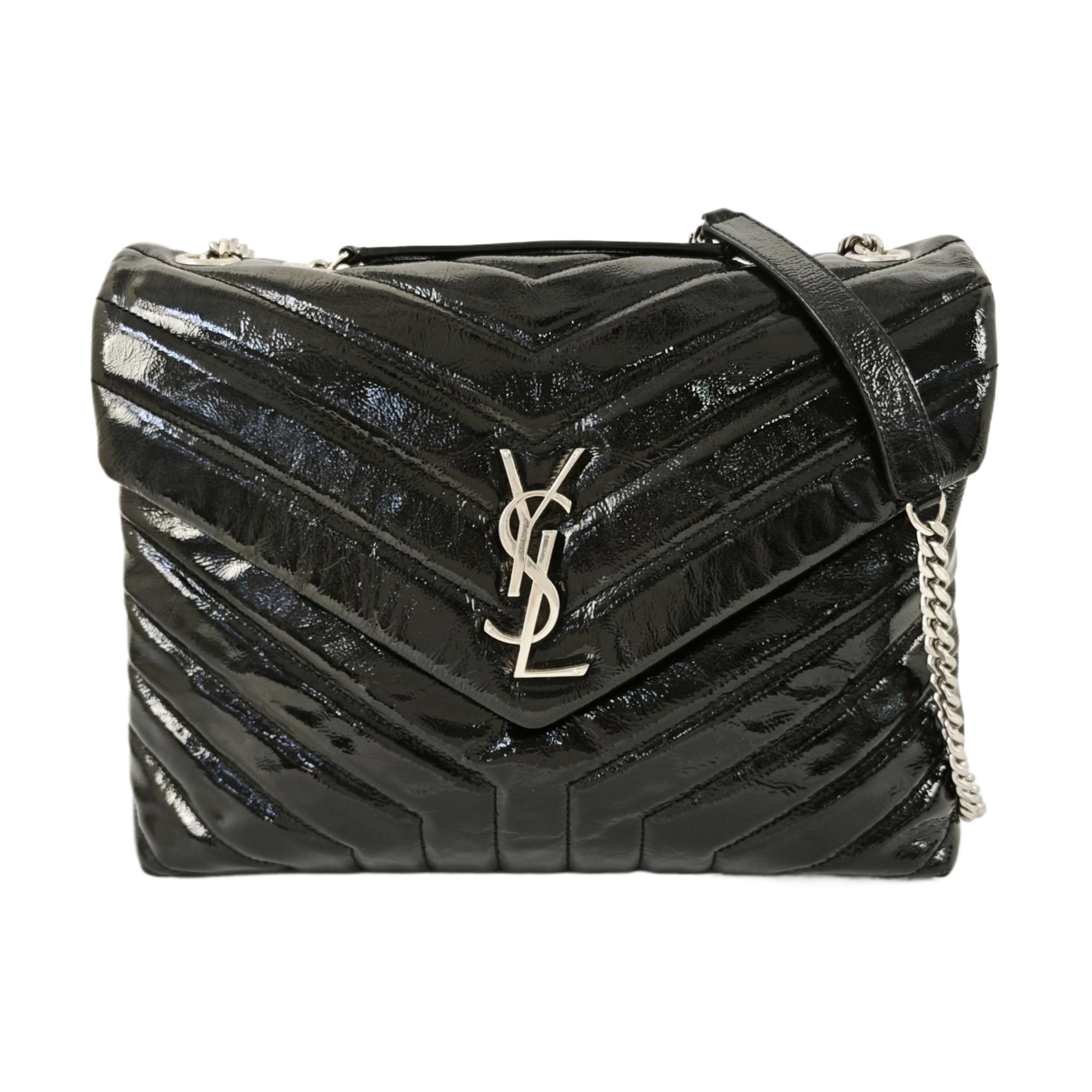 LOULOU Medium Chevron Patent Leather Black