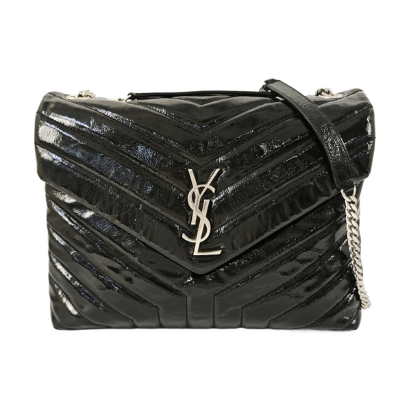 LOULOU Medium Chevron Patent Leather Black