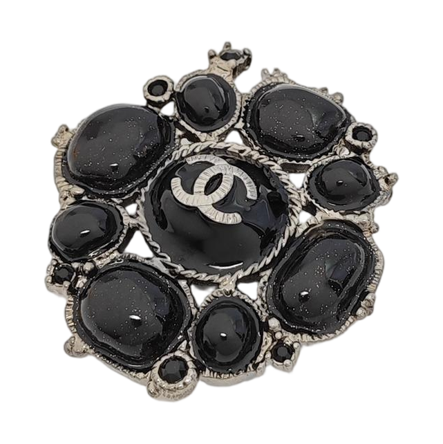 CC Logo Metal Black Brooch
