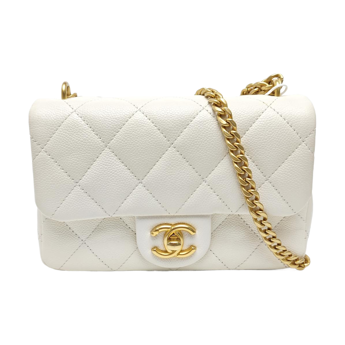 CLASSIC FLAP Small Quilted Grained Calfskin White