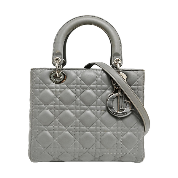 Lady Dior Medium Cannage Lambskin Gray