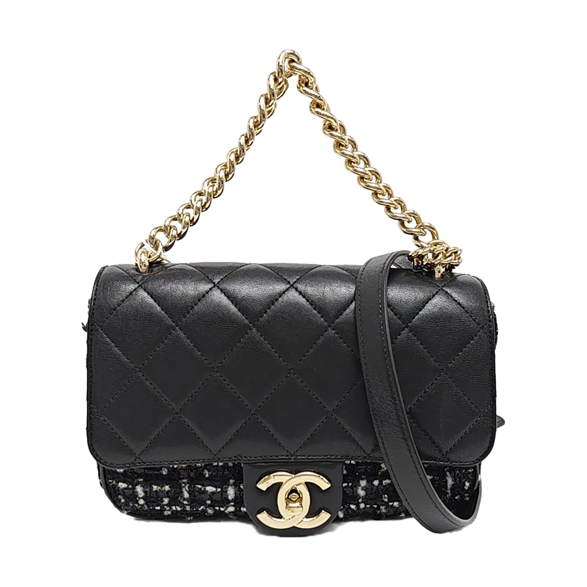 Quilted Grained Calfskin Shoulder Bag Black