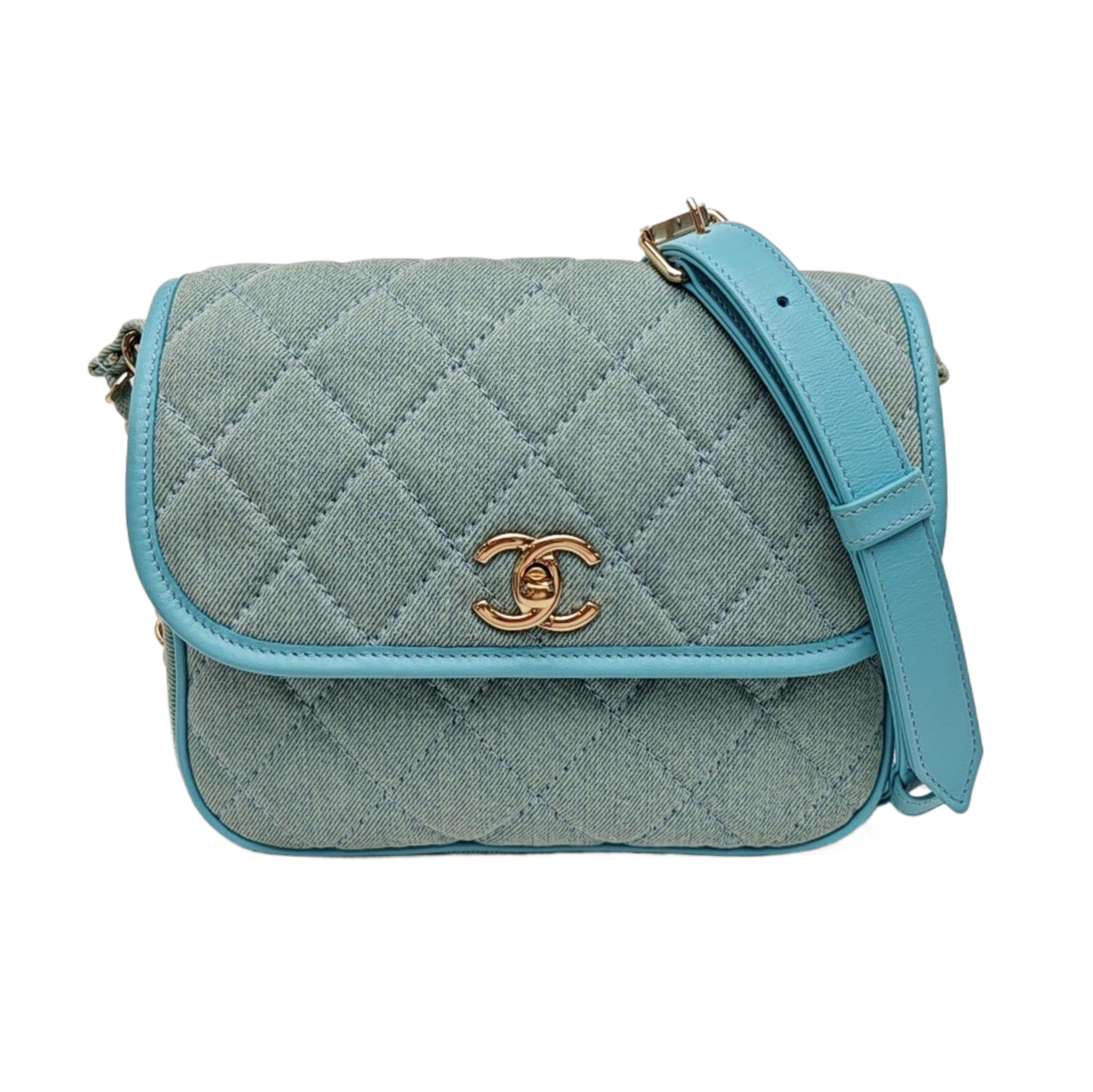 Quilted Denim Shoulder Bag Blue