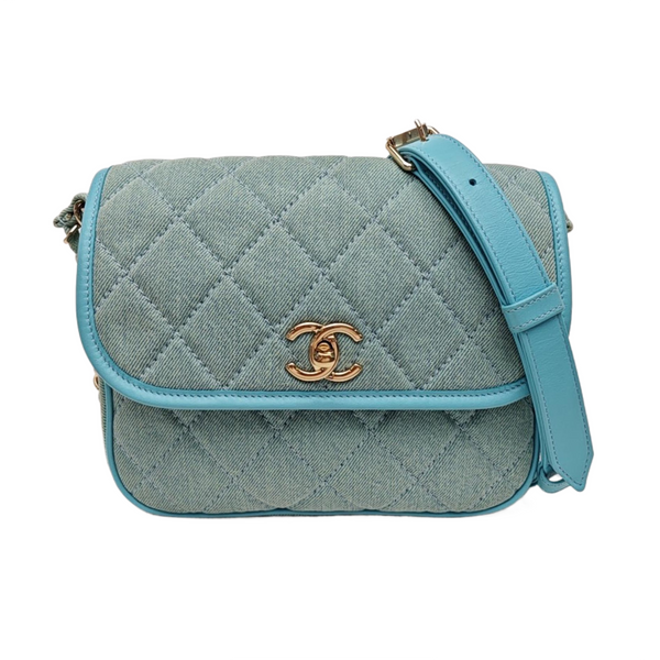 Quilted Denim Shoulder Bag Blue