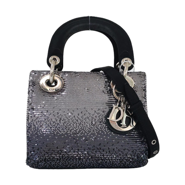 Authenticated pre-owned  Lady Dior Mini Silk Satin Black - Tote Bag at Looply