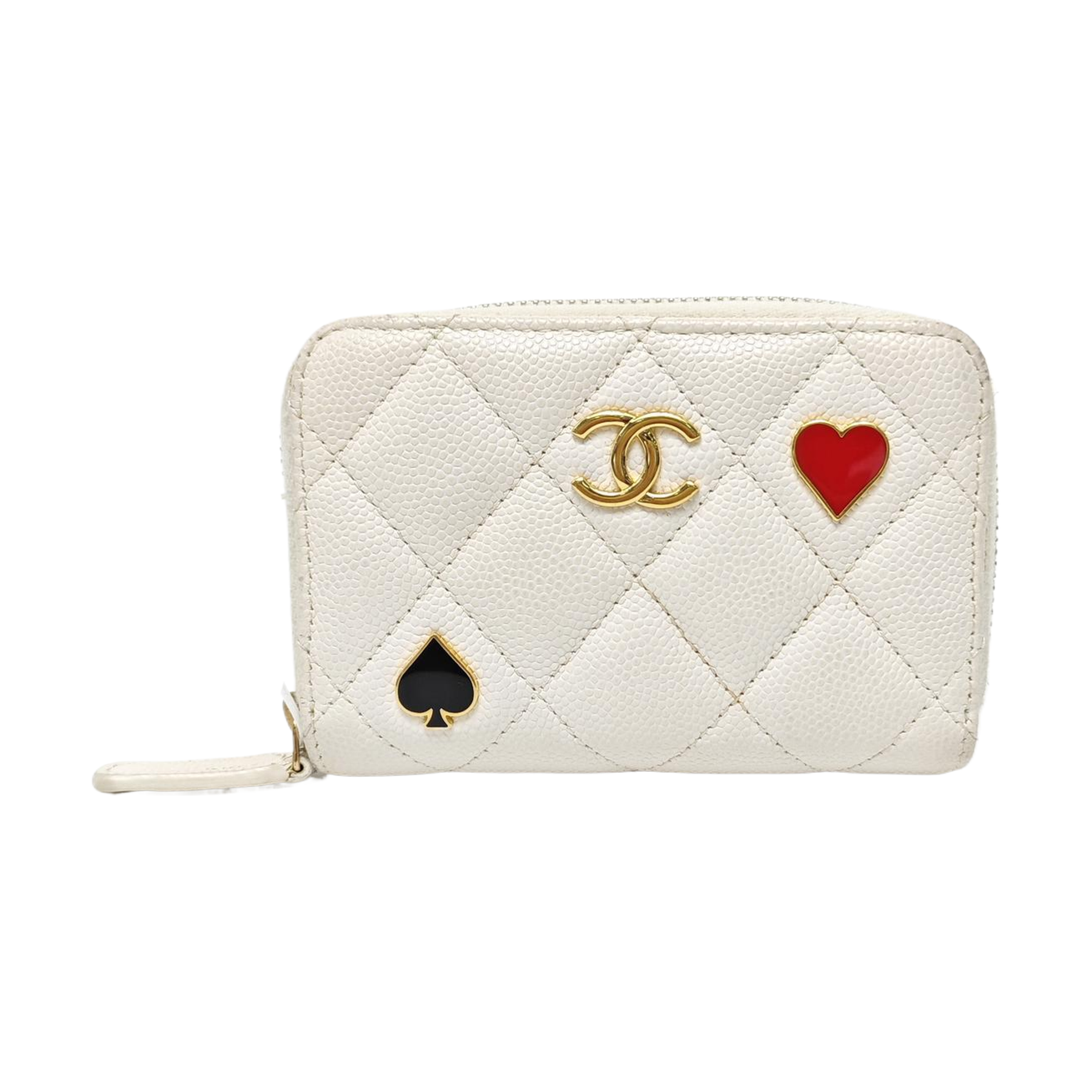 Quilted Grained Calfskin Card Holder White