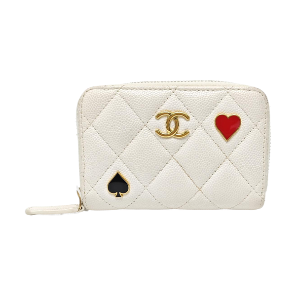 Quilted Grained Calfskin Card Holder White