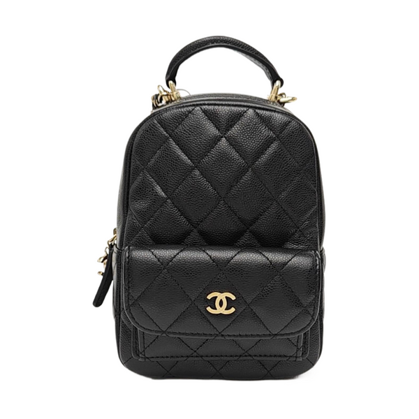 Quilted Grained Calfskin Backpack Mini Black
