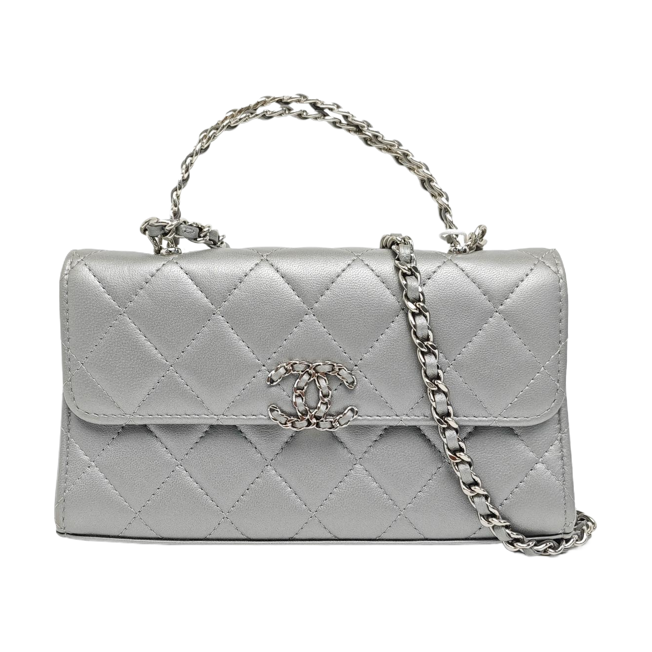 Quilted Lambskin Shoulder Bag Silver