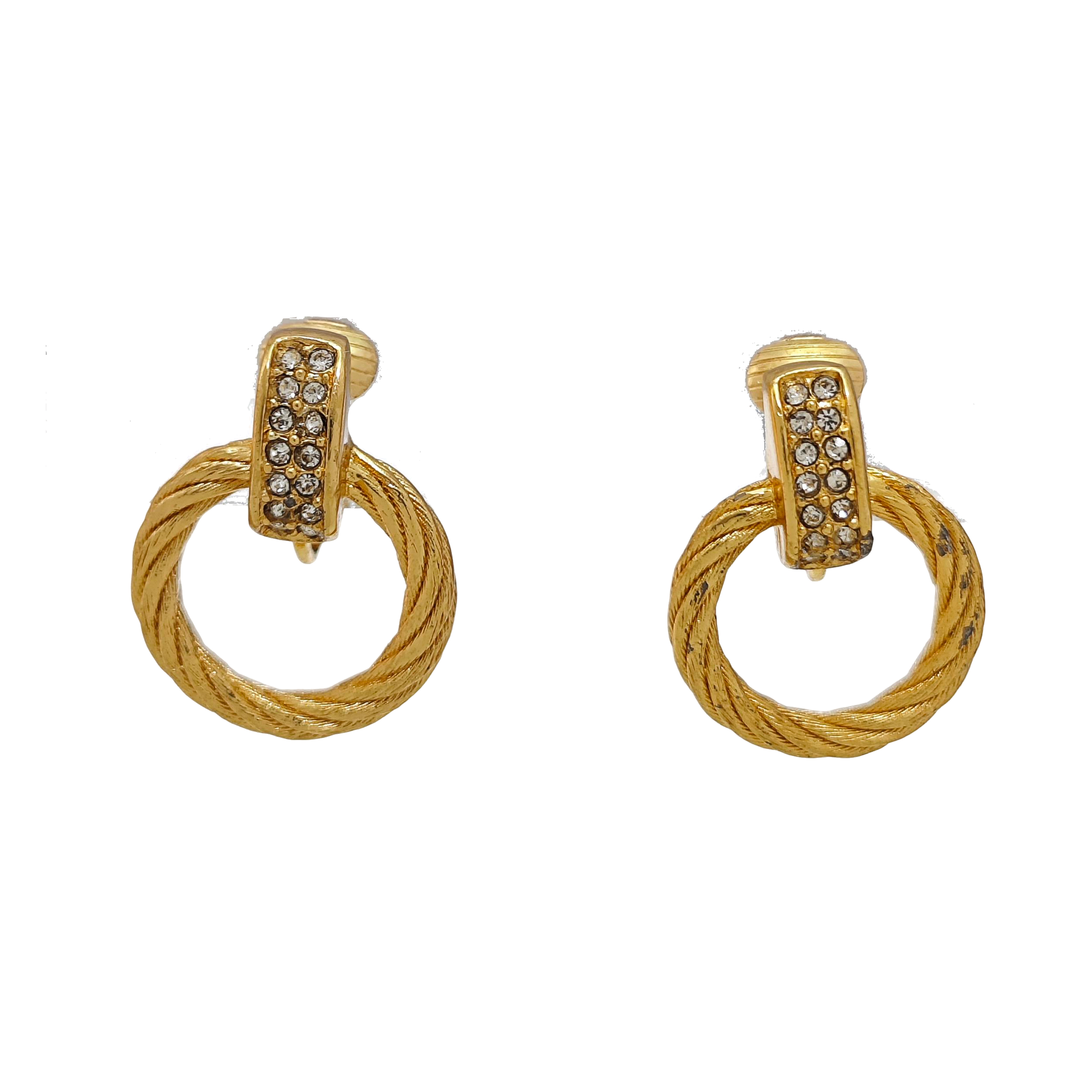 Twist Round Metal Gold Clip On Earrings