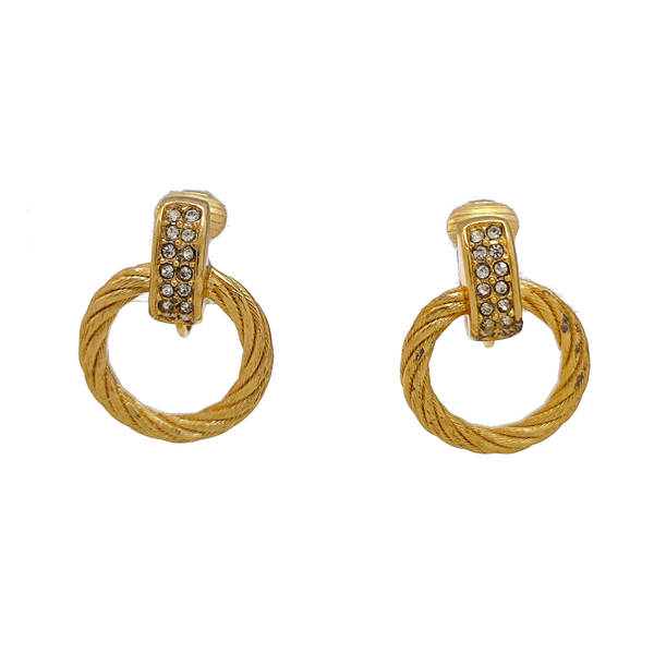 Twist Round Metal Gold Clip On Earrings