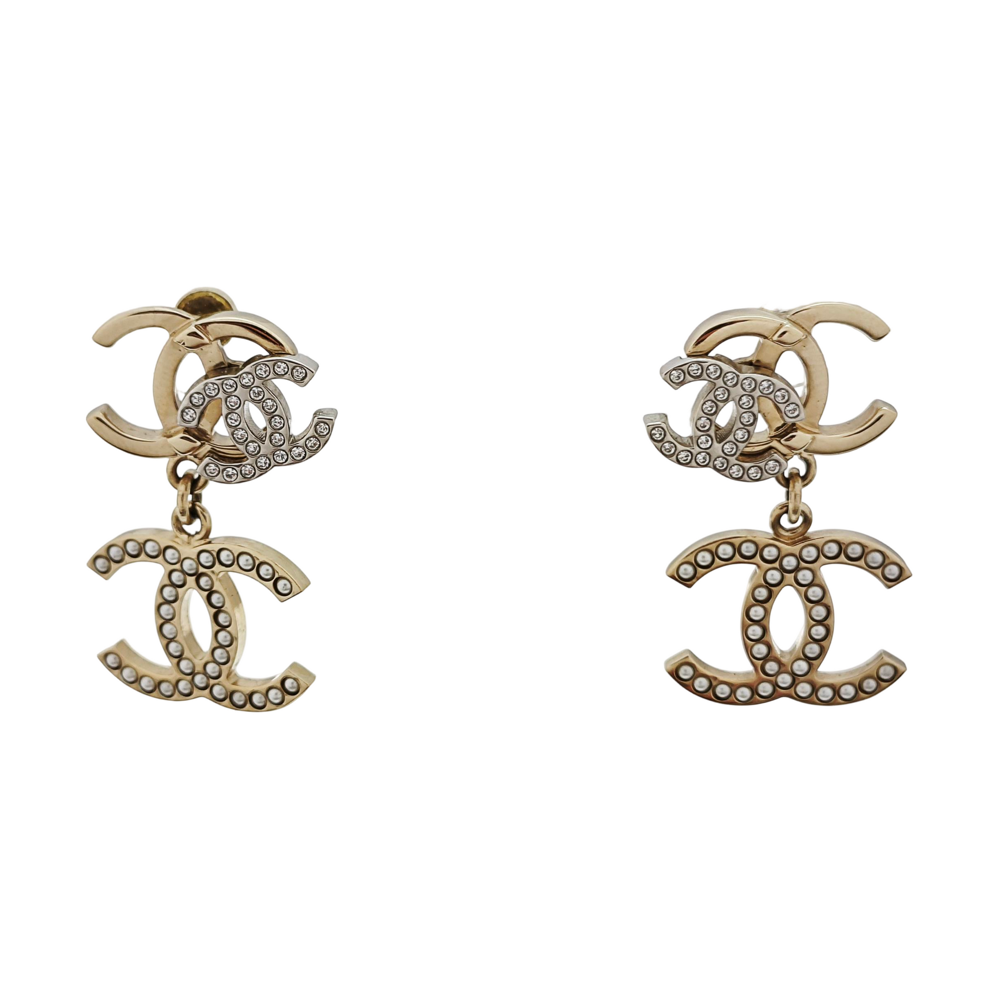 CC Logo Metal Gold Stud Earrings