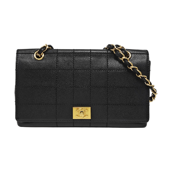 Quilted Grained Calfskin Shoulder Bag Black