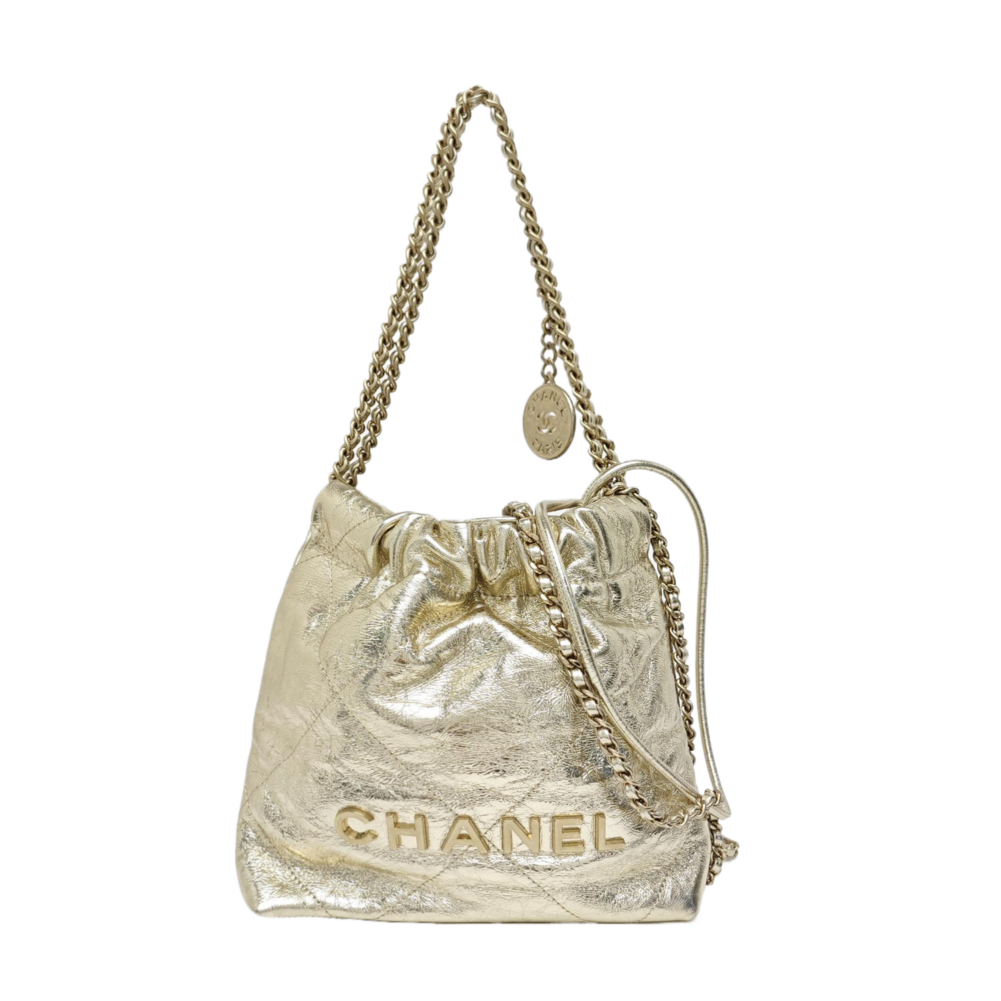 CHANEL 22 Small Quilted Calfskin Beige