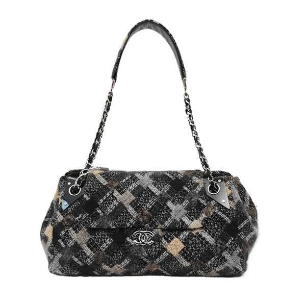 Quilted Fabric Shoulder Bag Gray