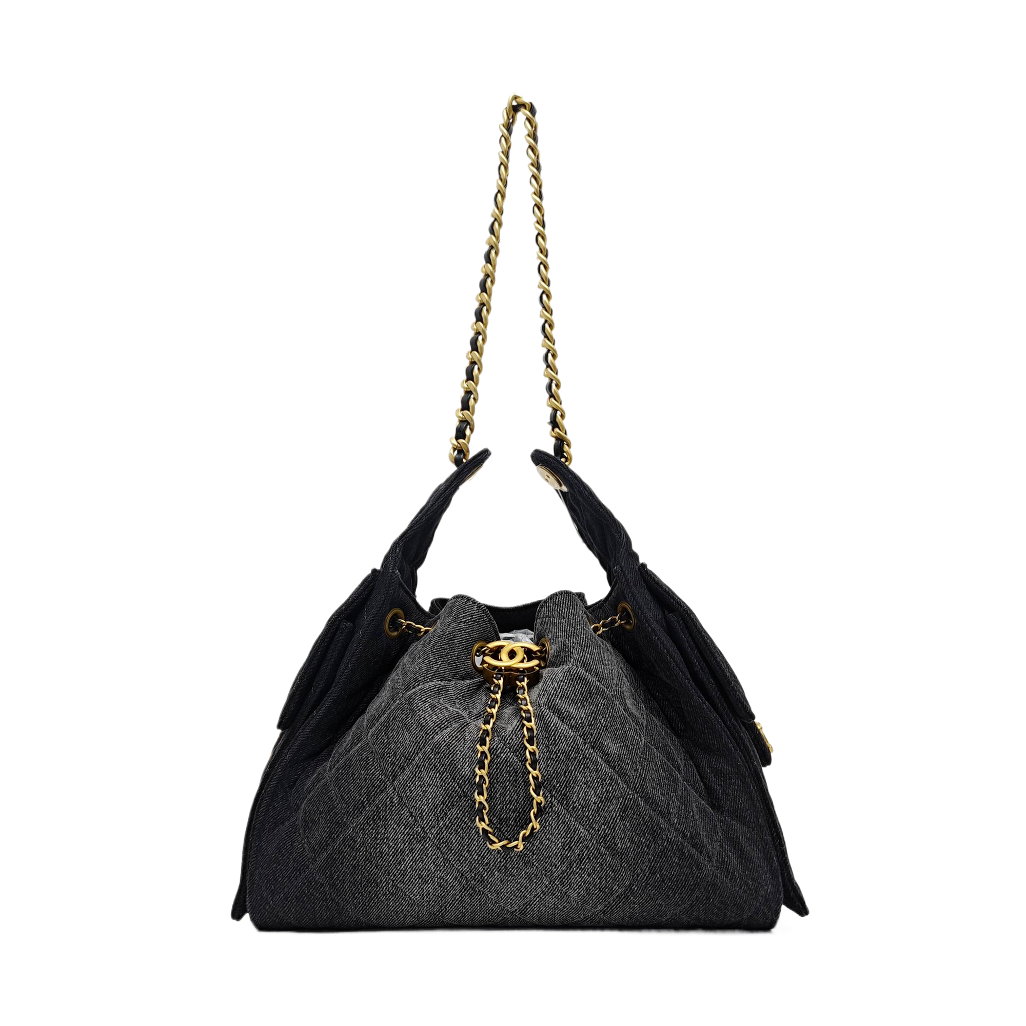 CHANEL 25 Small Quilted Denim Black