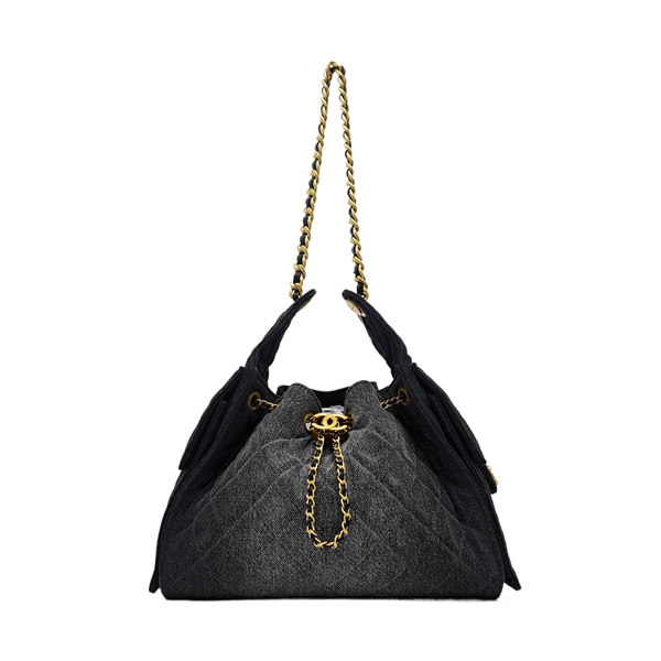 CHANEL 25 Small Quilted Denim Black