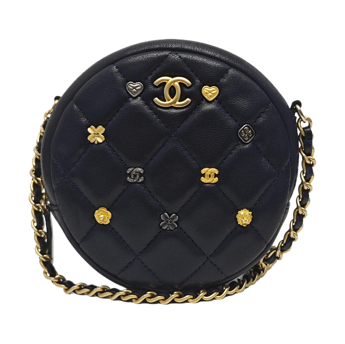 ROUND Quilted Lambskin Blue