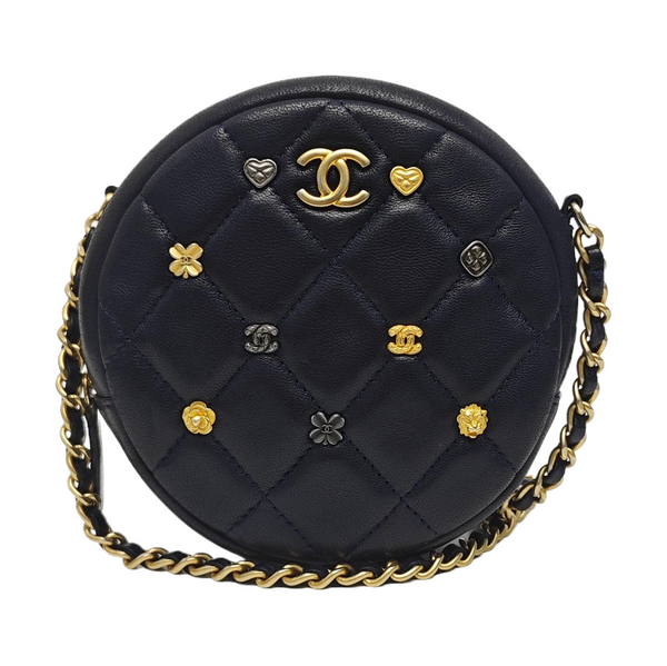 ROUND Quilted Lambskin Blue