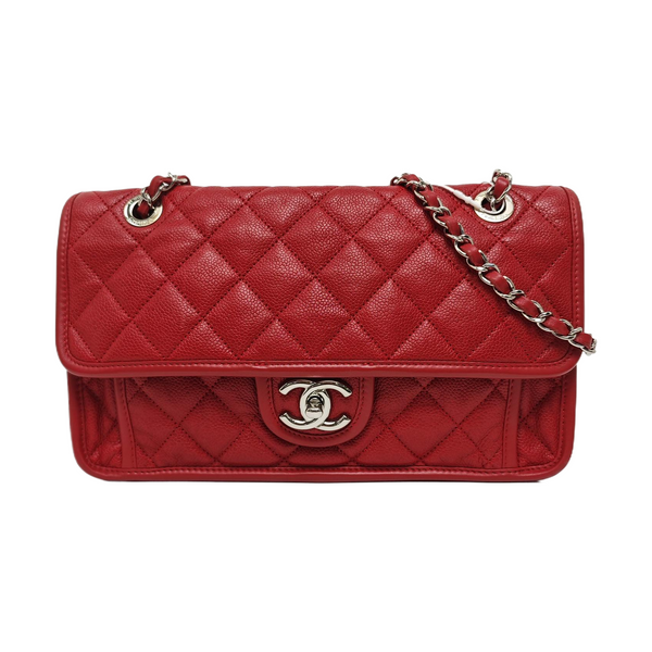FRENCH RIVIERA FLAP Quilted Grained Calfskin Red