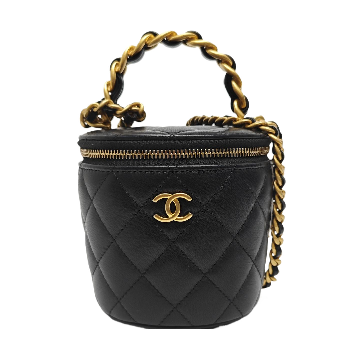 Quilted Lambskin Bucket Bag Small Black