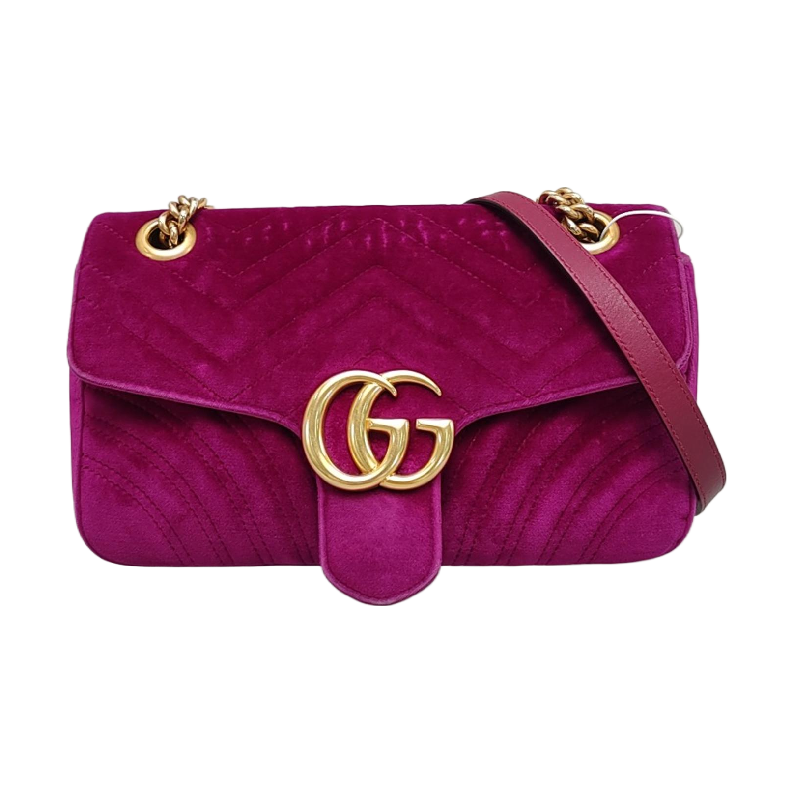 Authenticated pre-owned  GG Marmont Medium Quilted Velvet Burgundy - Shoulder Bag at Looply